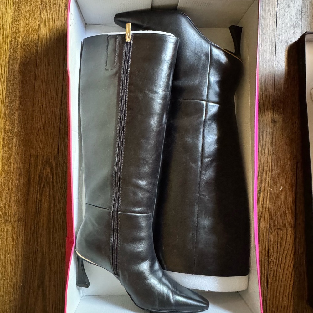 Vince Camuto Sutton Wide Calf Black Leather Over-the-Knee Boots with Side Zip